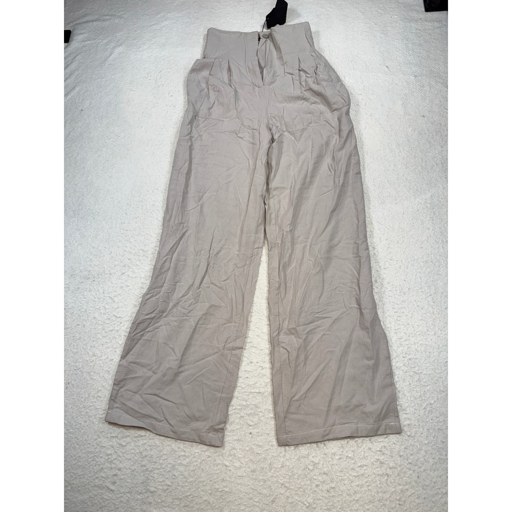 FHQ Collection Womens Beige High Waisted Wide Leg Pleated Trousers Size S NEW